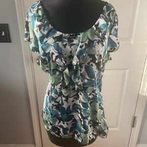 Axcess Ruffled Short Sleeved Multi colored Blouse Size M